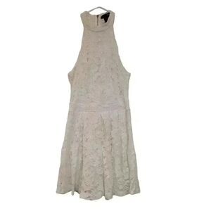 Aqua Women's Off White Poly/Spandex Lined Lace Halter Dress
